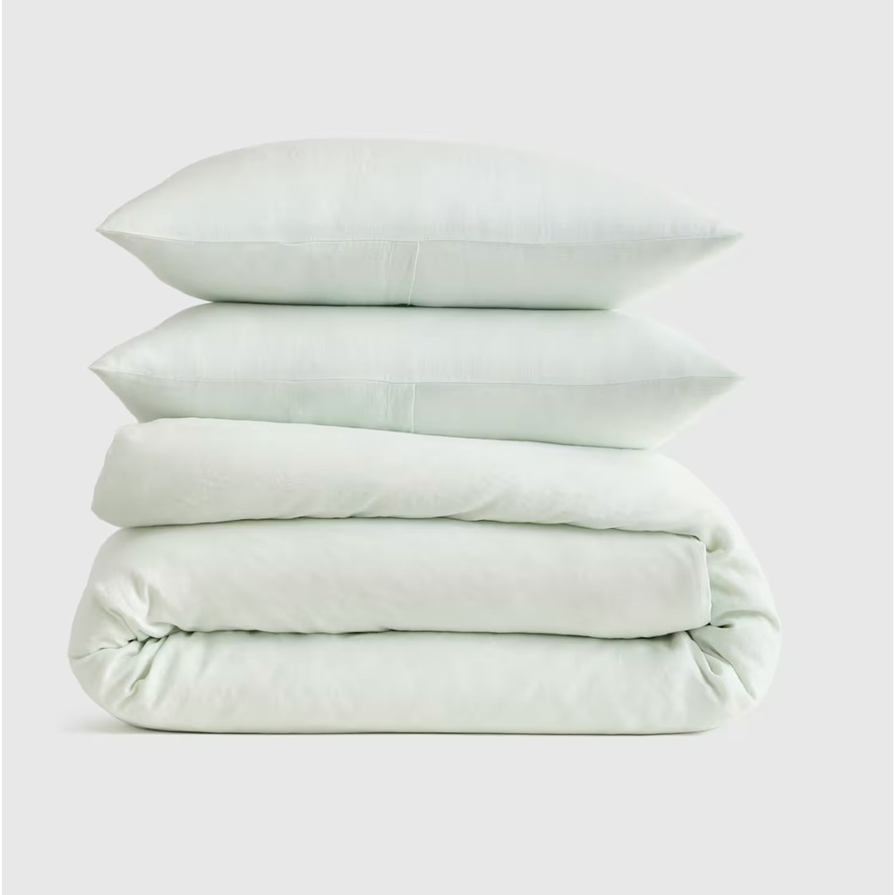 Quince European Linen Duvet Cover Set King/Cal King Size Mist Blue with Shams